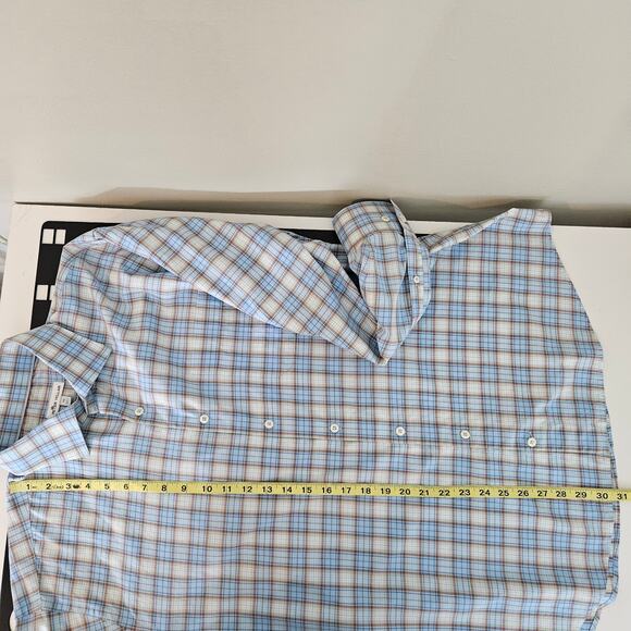 Peter Millar Blue Plaid Button-Up Long Sleeve Dress Shirt | Men's XL - Picture 9 of 14